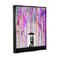 Podebljana ljubičasta kiša obiteljska silueta apstraktna grafička umjetnost mlaz crni uokvireni umjetnički print