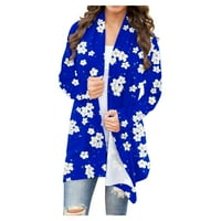 Zimski kaputi za žene, Plus veličina, ženska modna jakna s dugim rukavima S cvjetnim printom, Plava