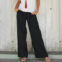 Široke hlače za žene, ženske Ležerne široke hlače s elastičnim elastičnim strukom, udobne jednobojne duge hlače