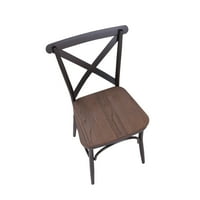 Rustikalni križni metal Moderna stolica za ručavanje s drvenim sjedalom, mat crna, set od 2