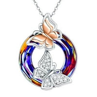 Ogrlice za ausyst za žene šarena leptira ogrlica privjesak okrugla kristalna ogrlica nakit za nakit nakit za žene
