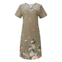ženska modna ležerna lanena haljina u obliku handle-a s izrezom i printom s perlicama