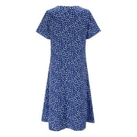 GUVPEV Ženski cvjetni print s dugim rukavima labavi vjenčani odmor zabave maxi haljine - plava xl