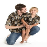 Odgovarajuća havajska odjeća Luau, muške košulje za dječake s lišćem u crnoj boji
