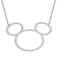 Disney Mickey Mouse Sterling Silver Cubic Circonia silueta ogrlica, 16 + 2 ekstender