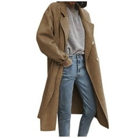 Ženski zimski kaputi s okruglim vratom, dugmad, dugi rukavi, Ležerne jakne za žene u smeđoj boji od 5 inča
