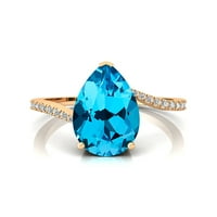 Zaručnički prsten, Švicarski plavi topaz prsten od čistog zlata, dijamantni prsten za obećanje, prosinački rođendanski