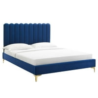 Krevet s baršunastom platformom u tamnoplavoj boji