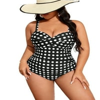 Crno-bijeli kupaći kostim Plus Size s točkicama na špagete