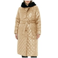 Ženski prošiveni kaputi s kapuljačom s kapuljačom, vanjski ležerni zimski kaputi s dugim rukavima i kaki gumbima