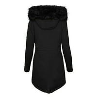 Ženski modni monokromatski casual debeli zimski ugrađeni kaput, crna jakna u boji