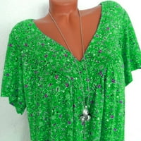 ASDOKLHQ WOMENS PLUS Veličina Žene plus veličina kratkih rukava V-izrez za ispis bluza pulover Tops Košulja zelena