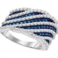 10KT bijelo zlato ženke okrugle plave boje pojačane dijamantne dijagonalne pruge modni prsten 1- cttw