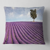 Dizajnirati usamljeno stablo u polje Lavande Provence - Pejzažni tiskani jastuk za bacanje - 18x18