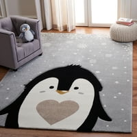 Dječji tepih od pingvina u snijegu, Svijetlo siva, Crna, 6 '7 9'