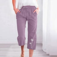 Owordtank s džepovima elastične ležerne hlače za žene široke noge labave tiskane hlače ravne noge