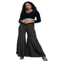 2/ ženske crne rajonske hlače s cvjetnim printom u etničkom stilu