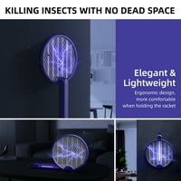 Električni Muhar, reket za ubijanje insekata od 4000 V s kukom i LED svjetlom, zajedno s mrežom protiv komaraca