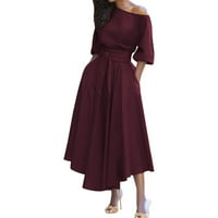 Ženske haljine maxi modni kratki rukavi modni a-line solid čamac vrat ljetna haljina vina s