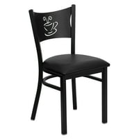 Stolica za restoran s metalnim naslonom od crne kave serije-Crno vinilno sjedalo
