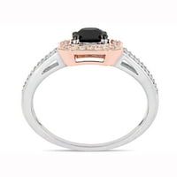 Carat T.W. Crno -bijeli dijamant 14KT bijeli i ružini zlatni halo zaručnički prsten