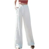 Ženske lanene hlače Odjetna ležerna labava labava struka široka noga Y2K hlače hlače s džepovima