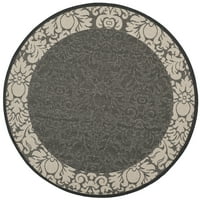 Tepih za unutarnju i vanjsku upotrebu s obrubom od damasta od tkanine;, 6'7 6'7 okrugli crni pijesak