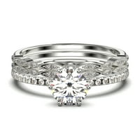 Prekrasan 2-karatni Art Deco okrugli Moissanite zaručnički prsten dva identična prstena od čistog bijelog zlata