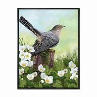 DesignArt 'cuckoo ptica na starom panjevi i bijelim cvjetovima' tradicionalno uokvirena platna zidna umjetnička