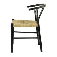 Decmode tikovina drva ručno rađena stolica za ručavanje s tkanom sjedalom morske trave, crno