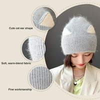 Ženski zimski pleteni šešir sa slatkim mačjim ušima, vuneni pleteni topli šešir u bijeloj boji