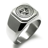 Polirani prsten s pečatom u bajkerskom stilu s četvrtastim ravnim vrhom s keltskim triskelom, Triskelionom i trostrukim