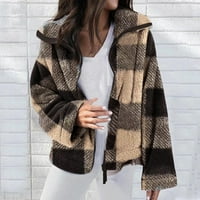 Zimske jakne za žene, jakne s patentnim zatvaračem, jesenska i zimska odjeća, karirani kaput od flisa, ležerna
