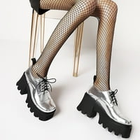 & / Ženske jednobojne cipele s visokom debelom potpeticom u britanskom stilu lakirane, sjajne klasične retro kožne