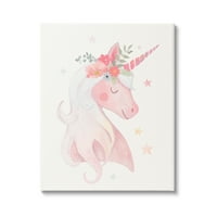 Stupell Industries Pastel Smiling Unicorn ružičasti cvjetni cvjetanje Crown Crown Graphic Art Gallery Wrapped