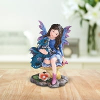 5,25 oklopna Plava vila s bebom zmajem koja sjedi na figurici gljiva, figurica za ukrašavanje u stilu fantazije