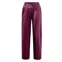 Ženske pamučne lanene Capri hlače s džepovima, hlače s patentnim zatvaračem s elastičnim pojasom, labave udobne
