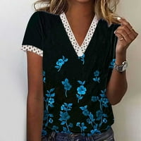 Modna ženska ljetna bluza s kratkim rukavima u obliku kroja u obliku slova U i čipkom u obliku kroja, Crna, u