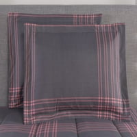 Baza-veliki karirani sivo-ružičasti krevet u navlaci, set posteljine različitih veličina