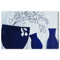 Plava vaza i cvjetni aranžmani cvjetni i botanički buketi zidna umjetnost ispis na platnu plava 36 924