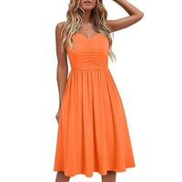 Daznico Women's Ljetna čvrsta boja tanka haljina odmor v vrata rukava bez rukava ljetne haljine narančasta xxl