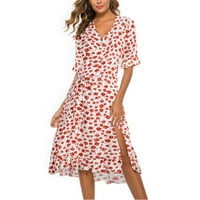 Ljetne haljine za žene s cvjetnim printom kratki rukav izrez u obliku slova u, ležerna, labava, lepršava, odmaralište