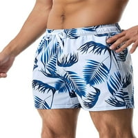 2 muški kupaći kostim srednjeg struka, kratke hlače za plažu s printom lišća, hlače za plažu s elastičnim strukom,