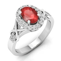 Kolekcija DazzlingRock 10K Oval Cut Ruby & Round Cut Diamond Bridal Halo zaručnički prsten, bijelo zlato, veličina