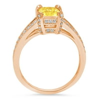 Dijamant od smaragdnog reza od 2 karata, sintetički žuti Moissanite od ružičastog zlata od 14 karata, prsten od