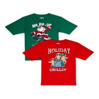 Božićna majica za odmor dječaka s kratkim rukavima, 2-paketama, veličinama 4- & Husky