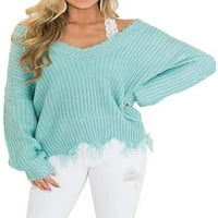 LUMONO Ženski džemper zima toplo pulover Skake od solidne boje vrhovi obični pleteni džemperi dugi rukavi blijedo