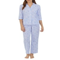 Carole Hochman Women and Women's Plus Sweave Notch Collar Pleteni pijama set, 2pc
