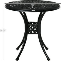 Lueinjoy okrugli dvorišni stol za ručavanje s kišobranom Antique lijevano aluminij vanjski bistro stol crni