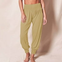 Ženske Ležerne široke udobne hlače, udobne trenirke s visokim strukom, joga hlače s džepovima u kaki boji